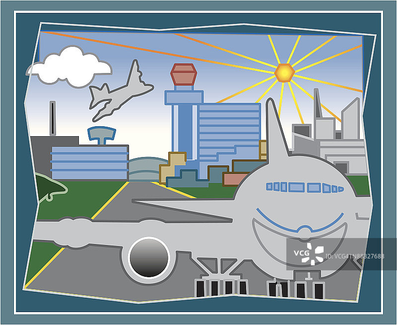 机场彩色插画（Illustrator Ver. 5）：最佳旅行方式，大城市机场图片素材