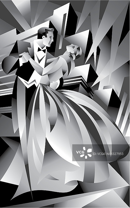 优雅情侣跳舞灰度图图片素材