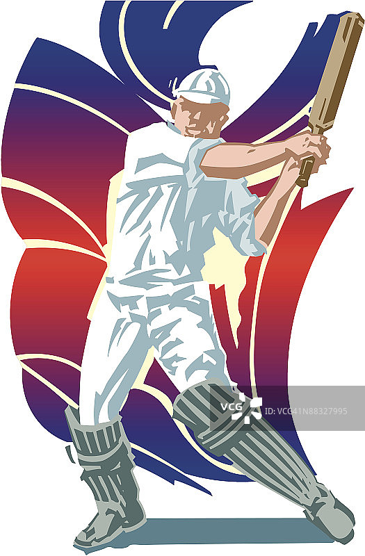 挥舞板球棒的男人，彩色分层插画，漂亮一击，开始比赛图片素材