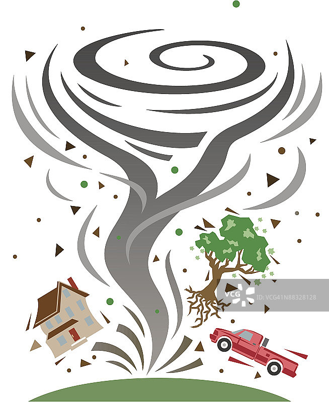 龙卷风与房屋、树木和卡车自然灾害素材图片素材