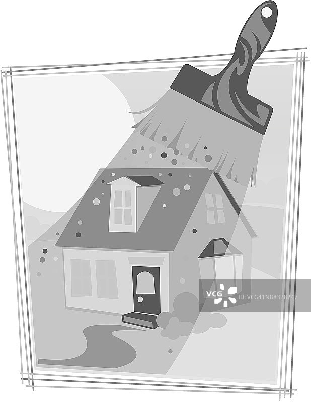 房屋粉刷分组元素灰度图片素材