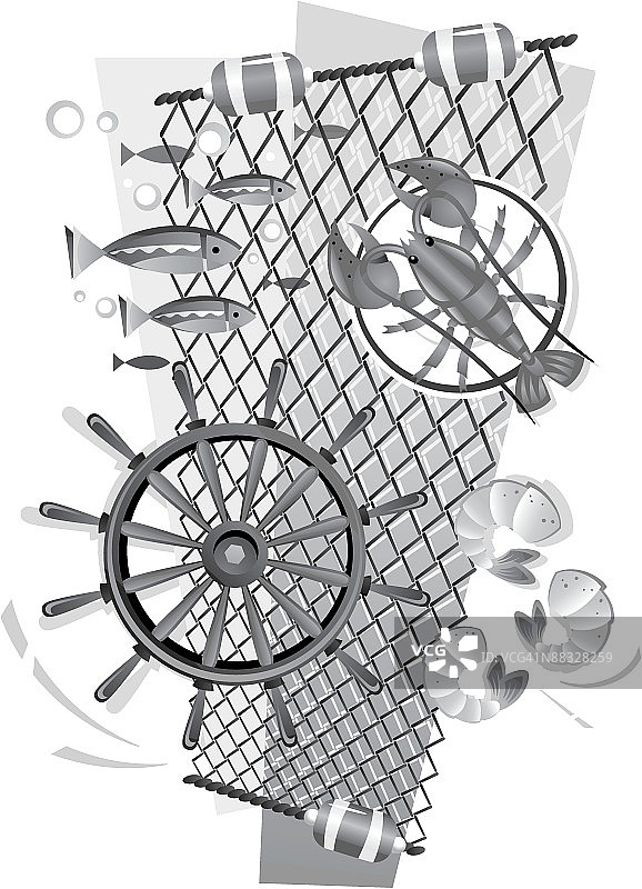 海鲜蒙太奇黑白组合元素图片素材