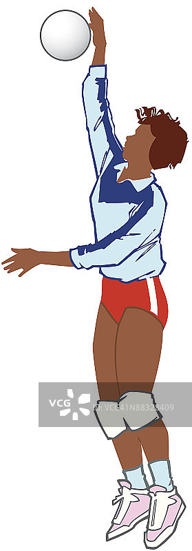 女子扣球，彩色（黑白版本亦有提供）图片素材