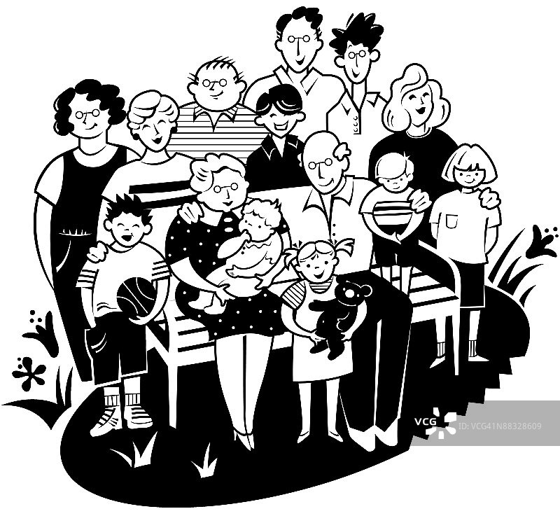 家庭团聚分层素材，色彩丰富，代代相传的幸福大家庭图片素材