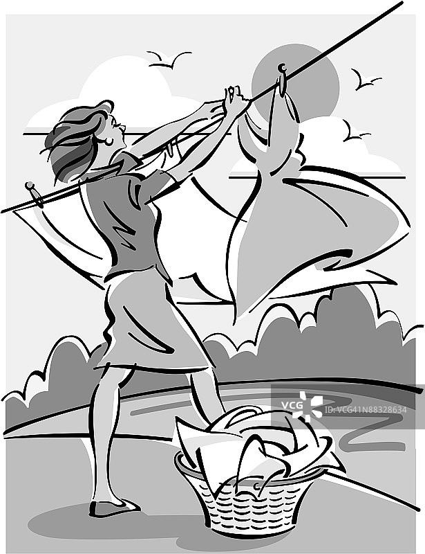 女人晾晒衣物图片素材