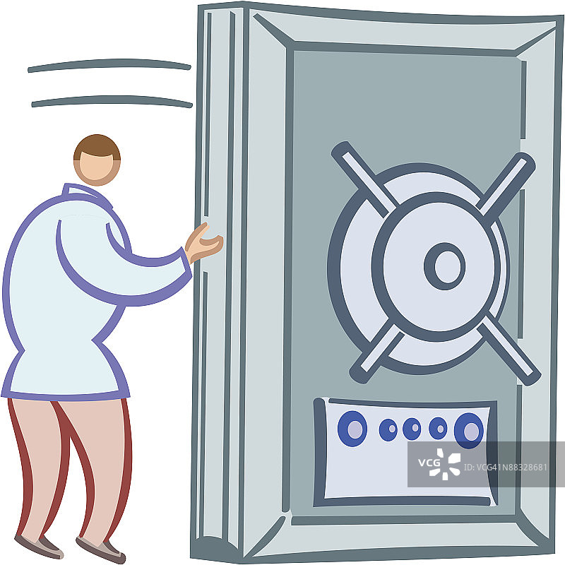 在银行金库里的男人（彩色照片）图片素材