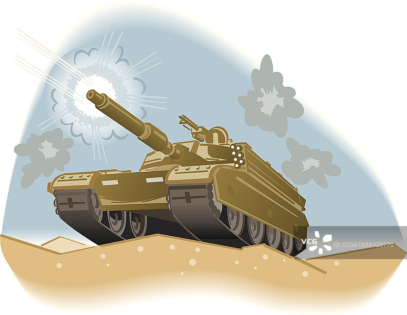 发射炮弹的坦克分层彩色插画图片素材