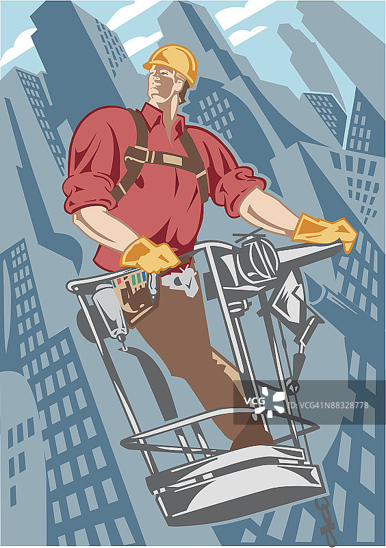 带工具腰带的电梯工人（彩色，Illustrator V3，分组元素）图片素材