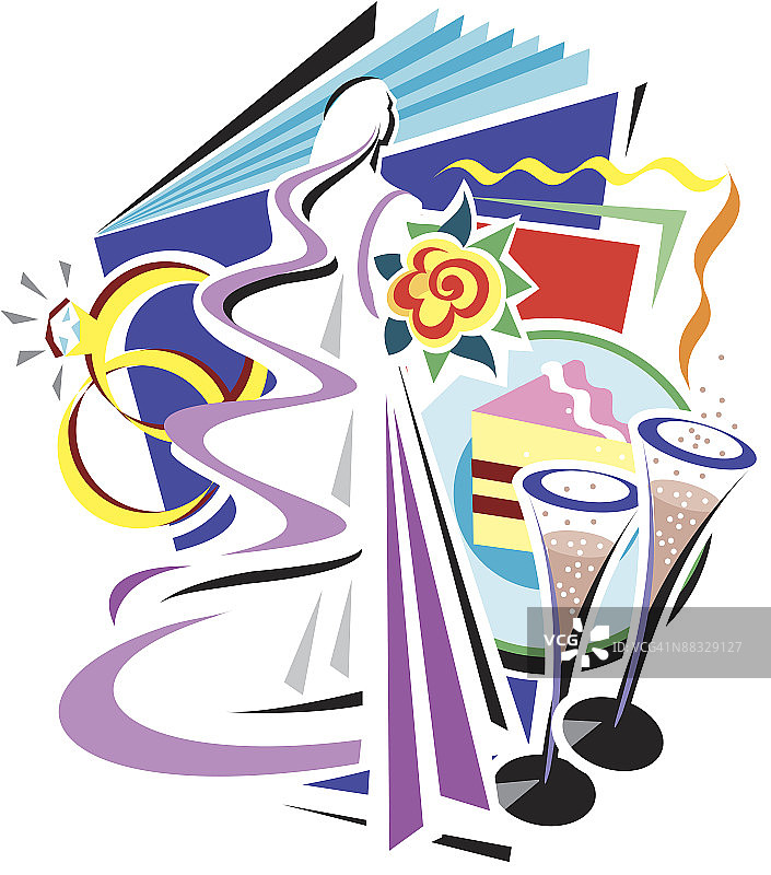 婚礼元素分层彩色插画第五版图片素材