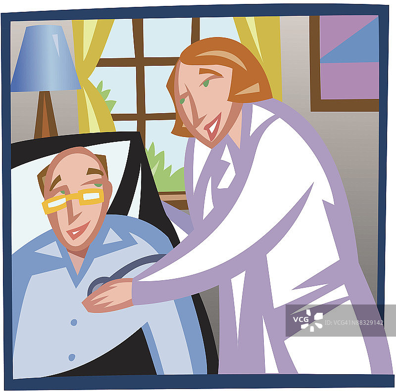 护士在病人家中听男人的心跳图片素材