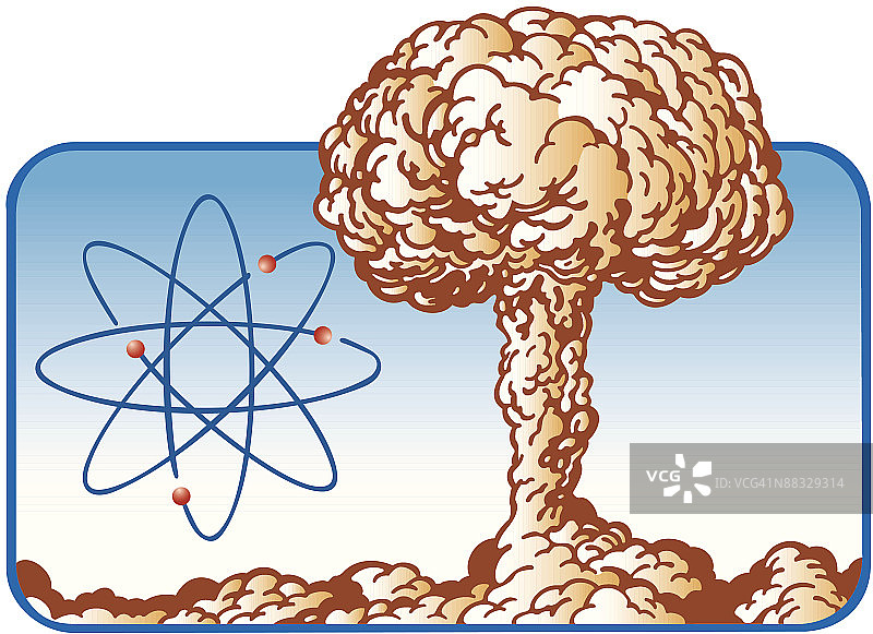 1940-1950年蘑菇云原子弹彩色分组元素插画，威力强大的武器试验场图片素材