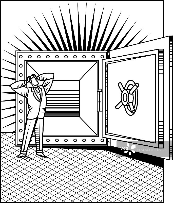 沮丧的商人站在空保险箱前，分组元素图片素材