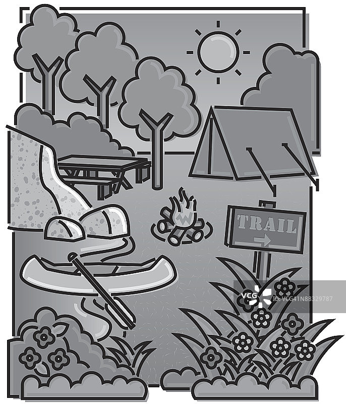 营地场景，小路，灰阶分层（彩色版本也可用，006C9804）图片素材