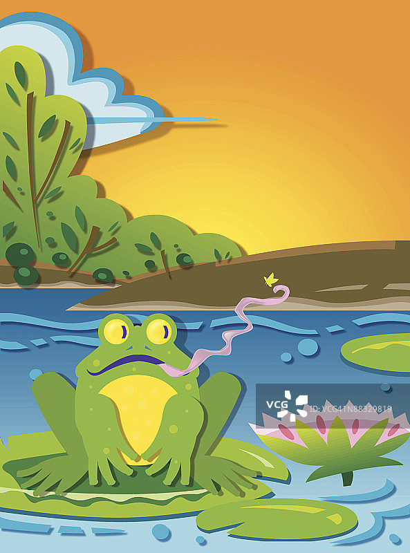全彩封面设计，青蛙荷叶，分层图片素材