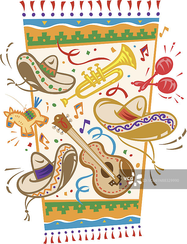 西班牙裔传统月蒙太奇：缤纷色彩，欢庆时刻图片素材