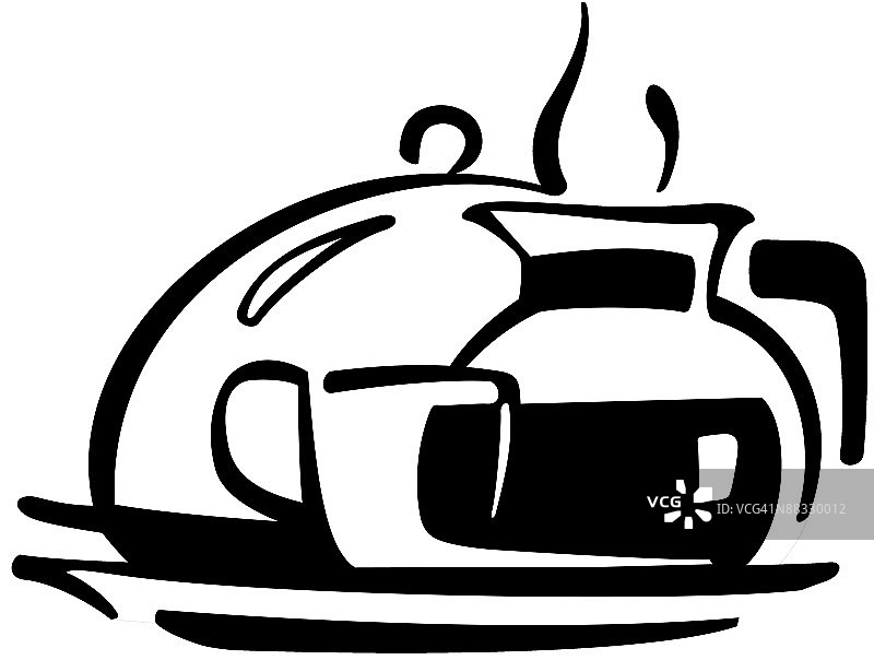 带咖啡壶和杯子的圆顶托盘分组元素“咖啡唤醒”滚烫的咖啡图片素材