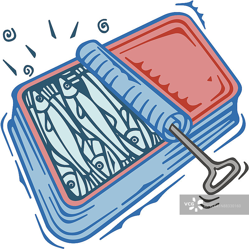 罐头沙丁鱼（彩色，Illustrator Ver. 3，分组元素）图片素材