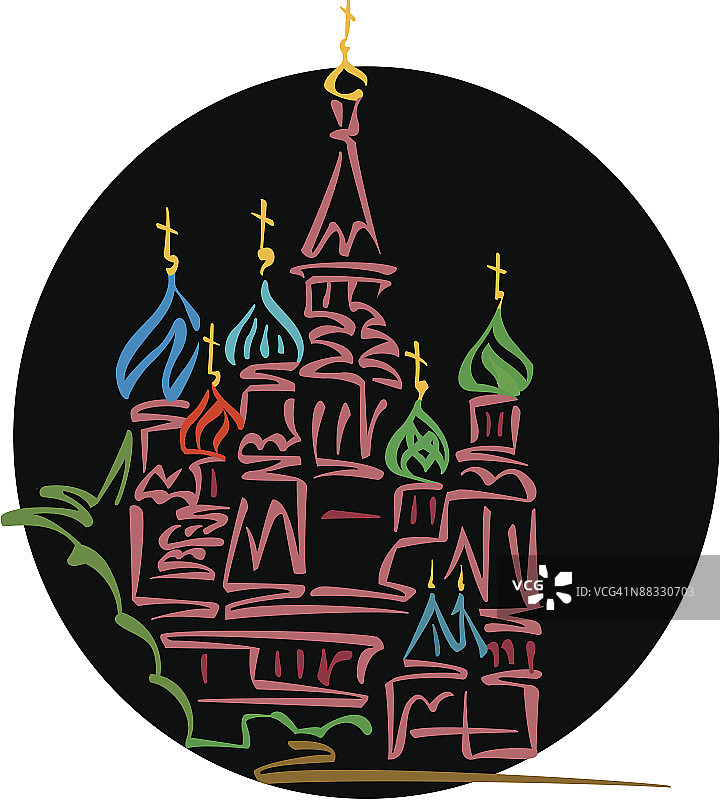 圣瓦西里大教堂的圆顶彩色插画Ver. 5图片素材