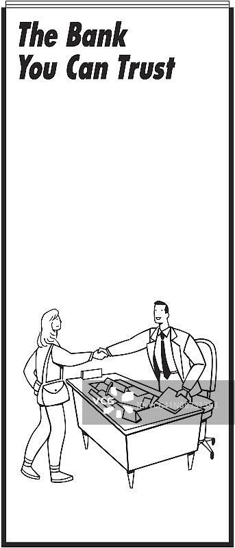 边框，标题，值得信赖的银行，男人在办公桌后与女人握手图片素材