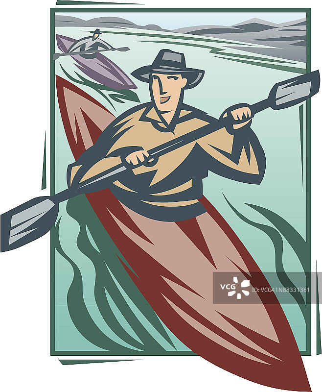 男人划皮划艇，分组元素，彩色，Illustrator Ver. 5图片素材