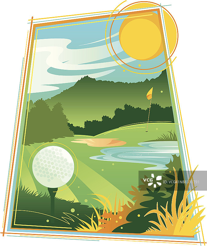 高尔夫球场，彩色，分组元素图片素材