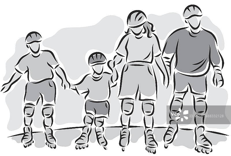 家庭轮滑（灰度图）图片素材