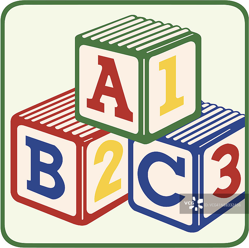 字母积木，ABC 123，彩色，Illustrator Ver. 3，分组元素图片素材