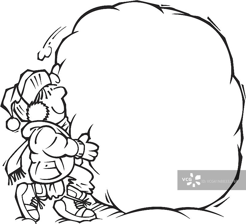 边框，男孩制作巨型雪球图片素材