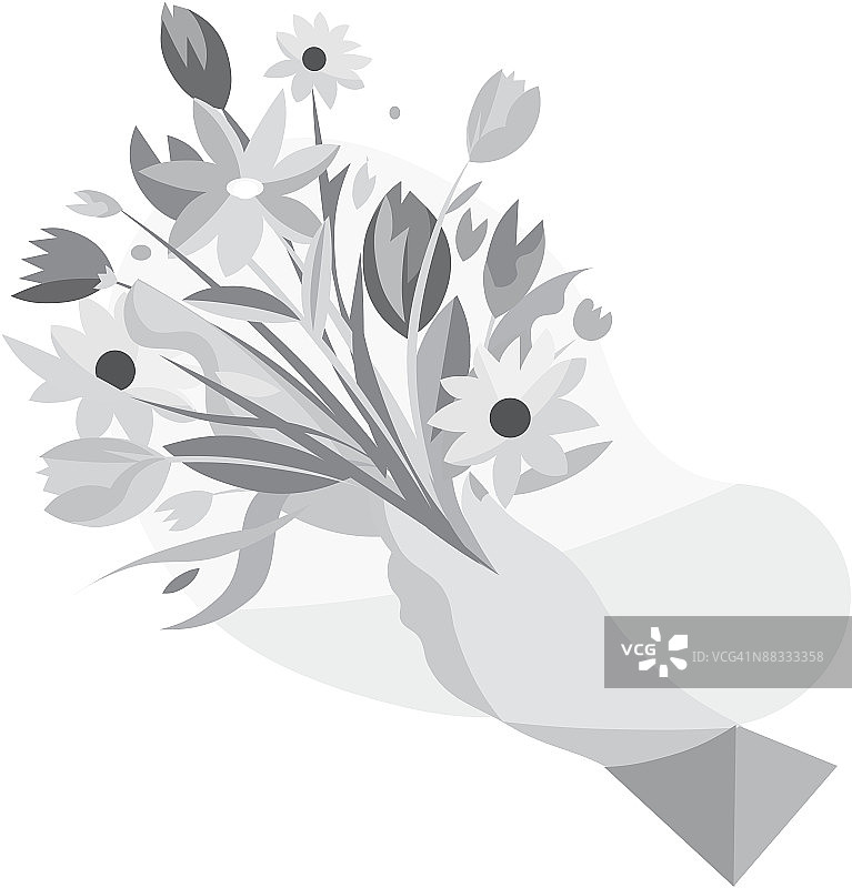 手持一束鲜花，灰度，分组元素图片素材
