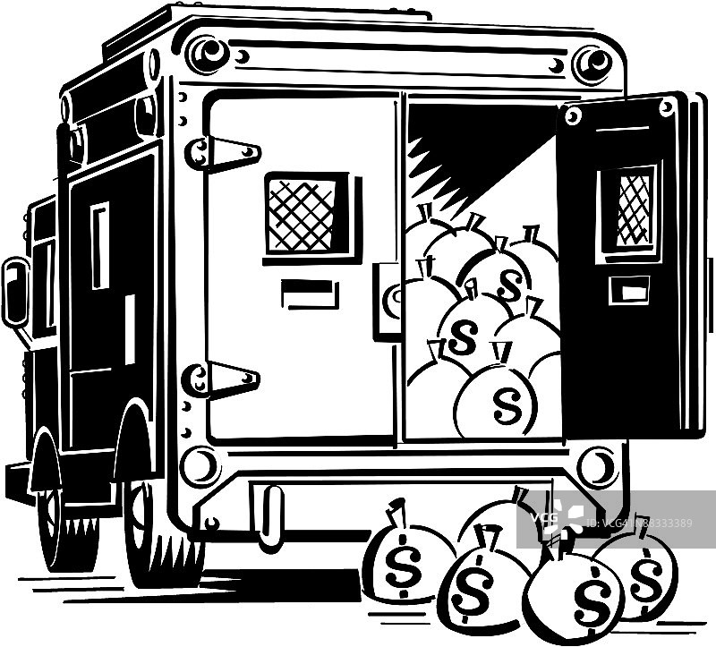 装甲车的背面，大量现金，即时兑现图片素材