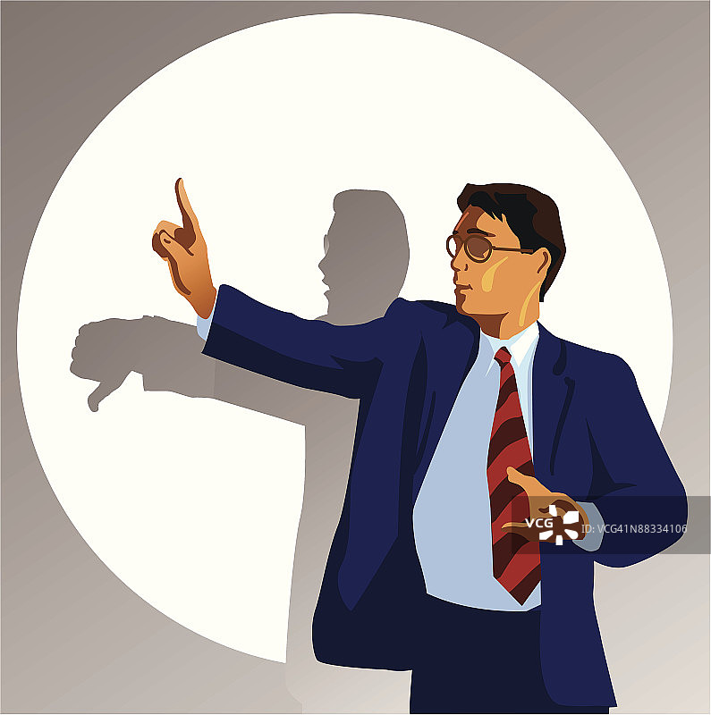 商人做演示，竖起大拇指的阴影，彩色图片素材