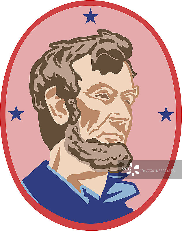 亚伯拉罕·林肯半身像彩色插画图片素材