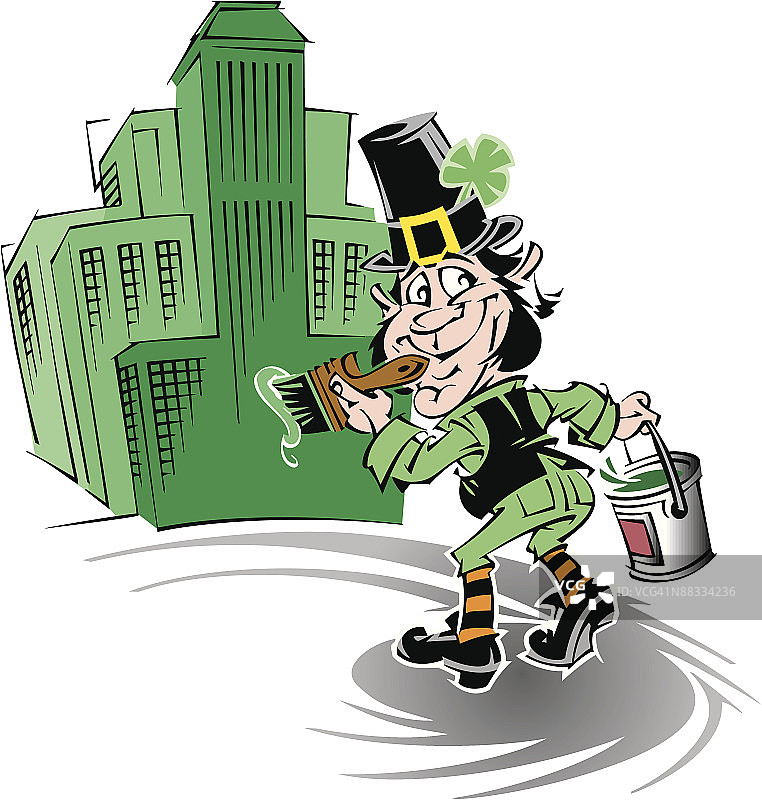 妖精给城镇涂色，庆祝圣帕特里克节图片素材