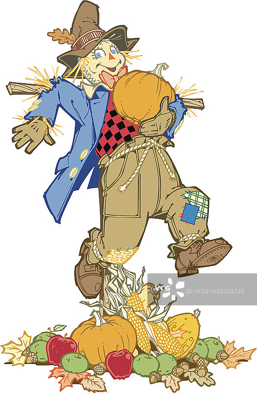 拿着收获食物的稻草人图片素材