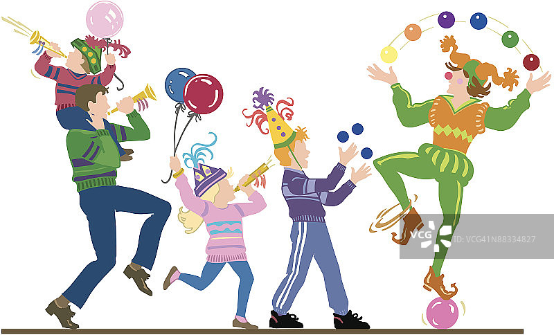 父亲与孩子们庆祝新年图片素材