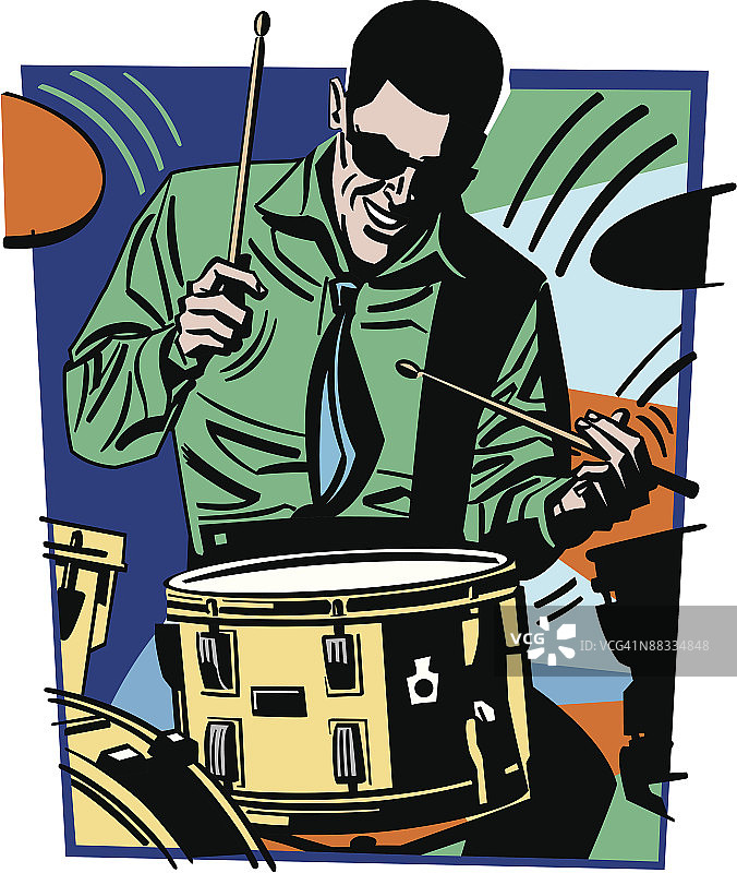 男子演奏架子鼓插画图片素材
