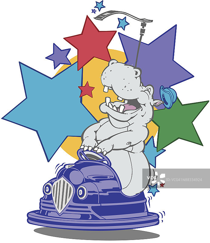 河马玩碰碰车插画（Illustrator版本3，已分组）图片素材