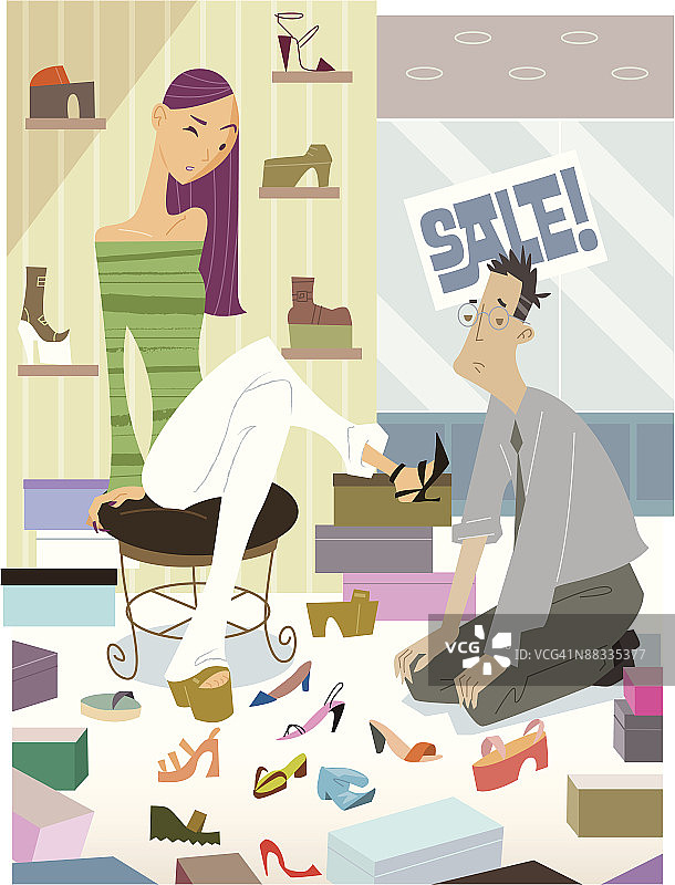 女人在鞋店试穿鞋子图片素材