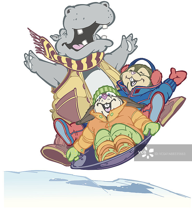 雪地动物：彩色组合元素插画，玩得开心图片素材