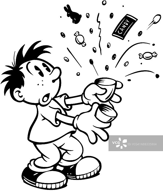 男孩打开装满糖果的塑料蛋图片素材