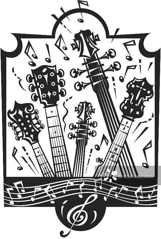 多把吉他琴颈分层展示：音乐图片素材