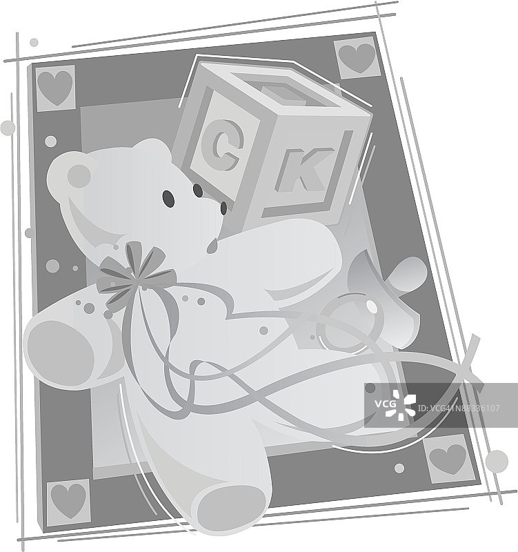 婴儿用品组合元素（灰度图）图片素材