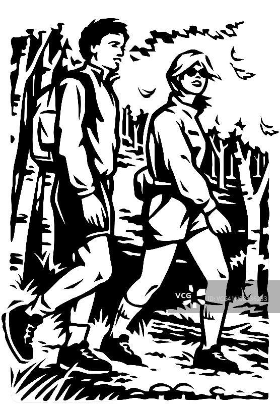 徒步旅行的情侣：走进大自然，挑战徒步图片素材