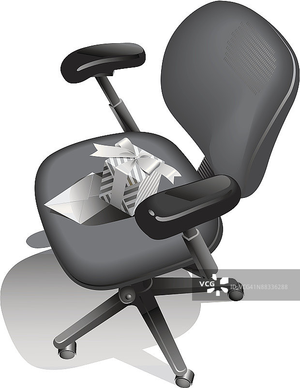 办公室椅子上的礼物和卡片，灰度，分组元素图片素材