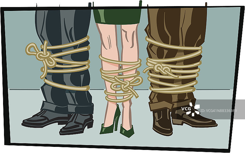 腿被绑在一起的商人，元素组合，彩色插画图片素材