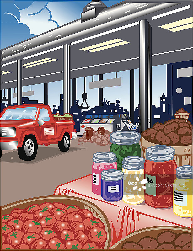 农贸市场分层彩色插画（Ver. 5）：农场新鲜自产自销产品图片素材