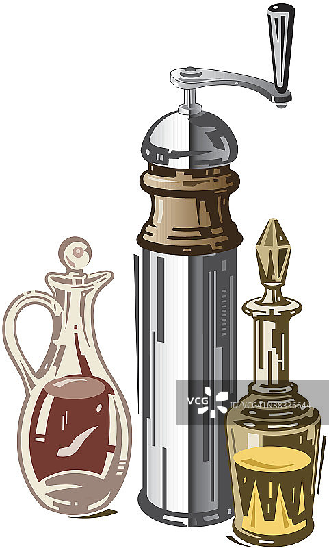 醋、油、胡椒研磨器，彩色分层调味图片素材