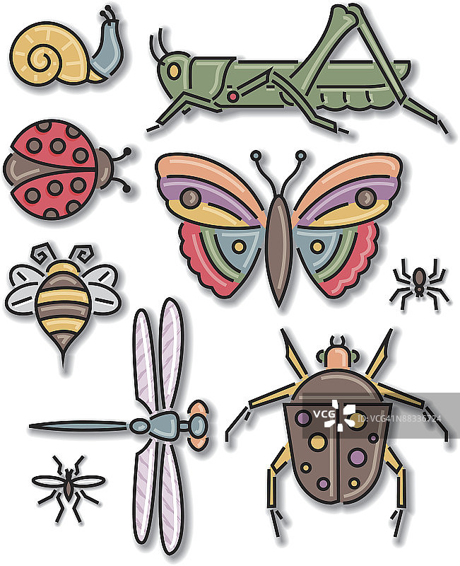 昆虫 彩色 Illustrator Ver. 5 分层图片素材