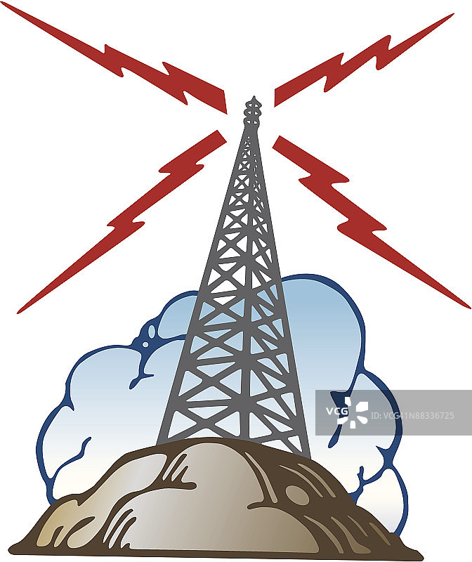 彩色无线电发射塔插画，接收信号，捕捉电波图片素材