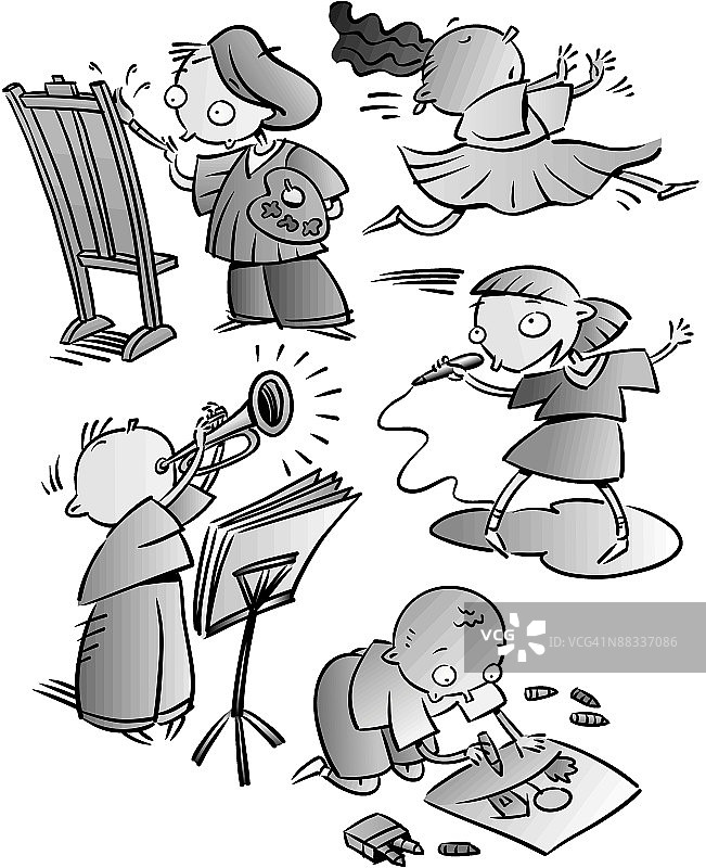 儿童与艺术：在教育中支持艺术，表达自我（黑白照片）图片素材